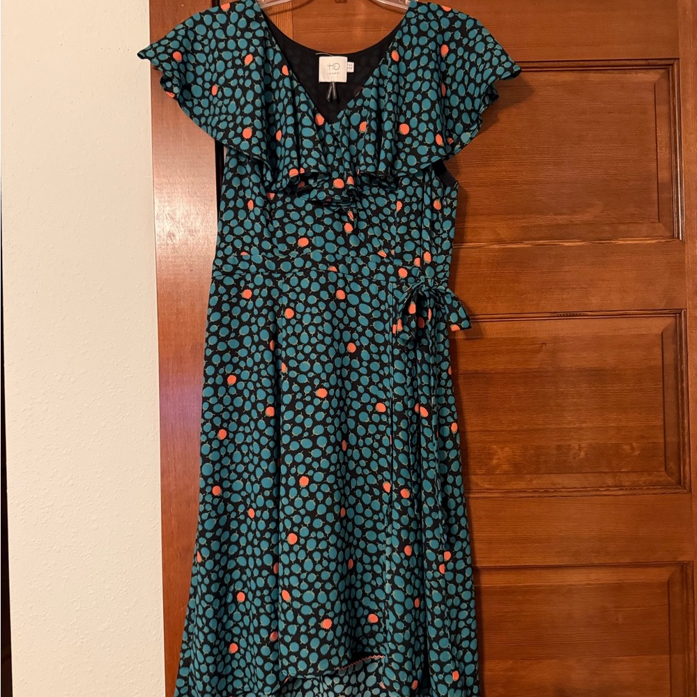 Wrap Black and Teal Patterned Dress,